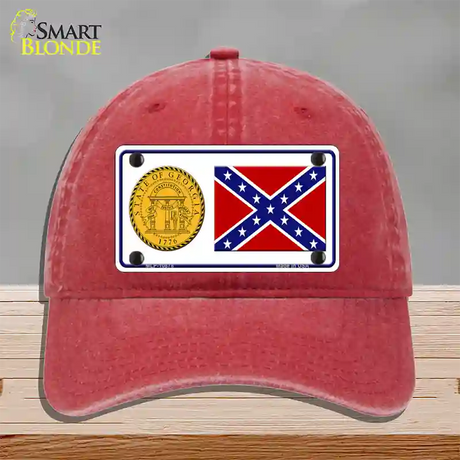 Confederate Flag Georgia Seal Novelty License Plate Hat Unconstructed Cotton / Red