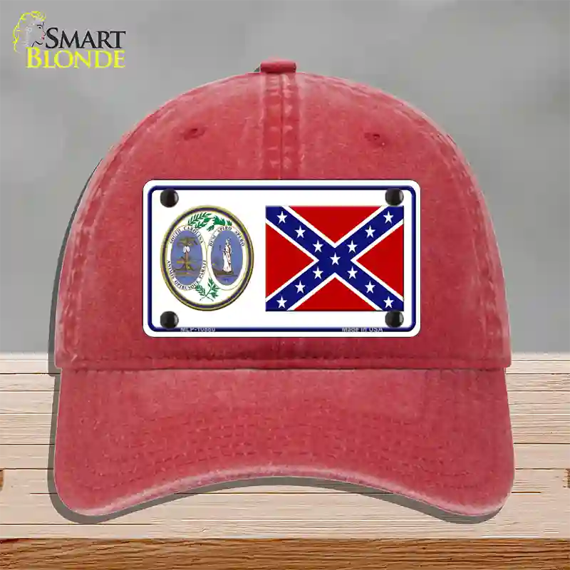 Confederate Flag South Carolina Seal Novelty License Plate Hat Unconstructed Cotton / Red