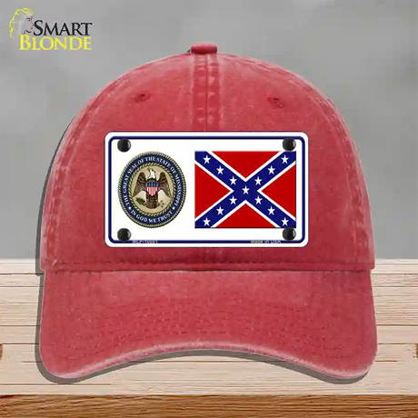 Confederate Flag Mississippi Seal Novelty License Plate Hat Unconstructed Cotton / Red