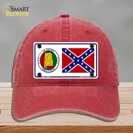 Confederate Flag Alabama Seal Novelty License Plate Hat Unconstructed Cotton / Red