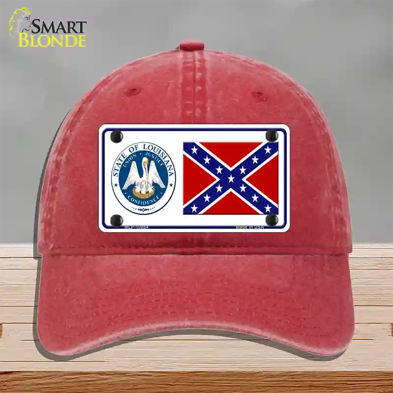 Confederate Flag Louisiana Seal Novelty License Plate Hat Unconstructed Cotton / Red