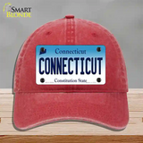 Connecticut State Novelty License Plate Hat Unconstructed Cotton / Red