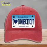 I Love Connecticut Novelty License Plate Hat Unconstructed Cotton / Red