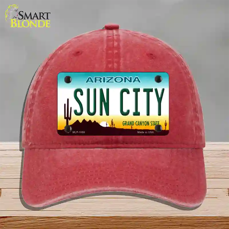 Sun City Arizona Novelty License Plate Hat Unconstructed Cotton / Red