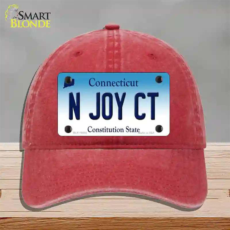 N Joy CT Connecticut Novelty License Plate Hat Unconstructed Cotton / Red