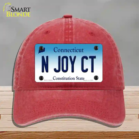 N Joy CT Connecticut Novelty License Plate Hat Unconstructed Cotton / Red