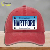 Hartford Connecticut Novelty License Plate Hat Unconstructed Cotton / Red