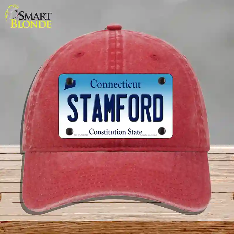 Stamford Connecticut Novelty License Plate Hat Unconstructed Cotton / Red