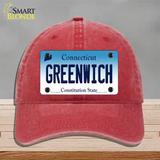 Greenwich Connecticut Novelty License Plate Hat Unconstructed Cotton / Red