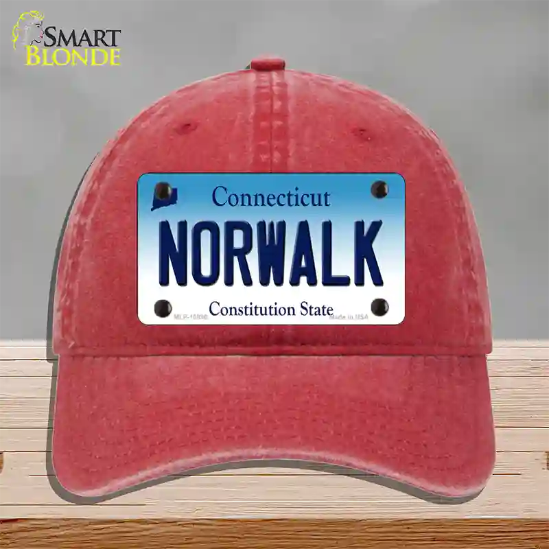 Norwalk Connecticut Novelty License Plate Hat Unconstructed Cotton / Red