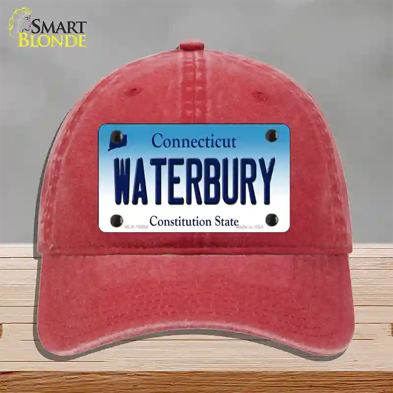 Waterbury Connecticut Novelty License Plate Hat Unconstructed Cotton / Red