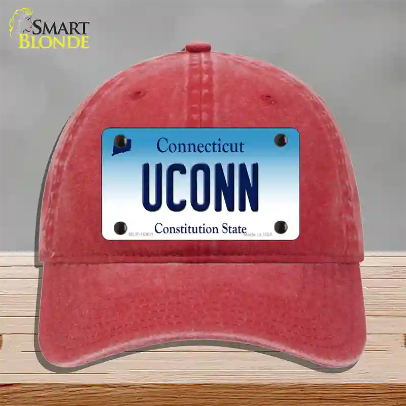 UConn Connecticut Novelty License Plate Hat Unconstructed Cotton / Red