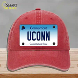 UConn Connecticut Novelty License Plate Hat Unconstructed Cotton / Red