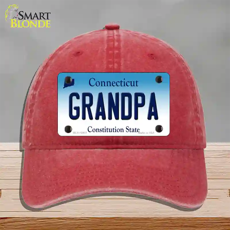 Grandpa Connecticut Novelty License Plate Hat Unconstructed Cotton / Red