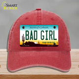 Bad Girl Arizona Novelty License Plate Hat Unconstructed Cotton / Red