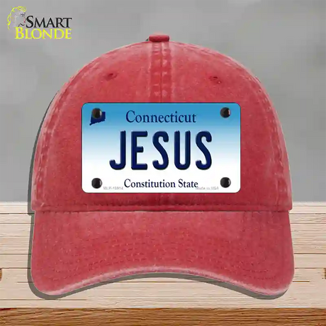 Jesus Connecticut Novelty License Plate Hat Unconstructed Cotton / Red