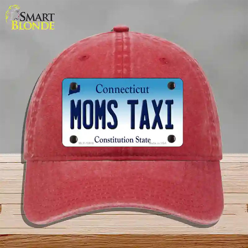 Moms Taxi Connecticut Novelty License Plate Hat Unconstructed Cotton / Red