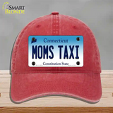 Moms Taxi Connecticut Novelty License Plate Hat Unconstructed Cotton / Red