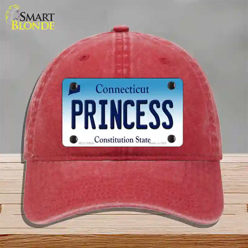 Princess Connecticut Novelty License Plate Hat Unconstructed Cotton / Red