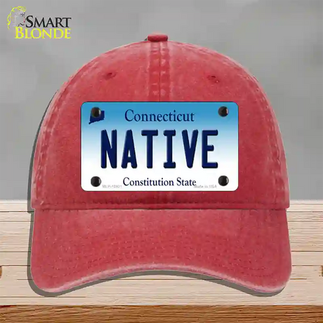 Native Connecticut Novelty License Plate Hat Unconstructed Cotton / Red