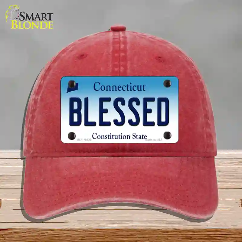 Blessed Connecticut Novelty License Plate Hat Unconstructed Cotton / Red