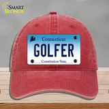 Golfer Connecticut Novelty License Plate Hat Unconstructed Cotton / Red