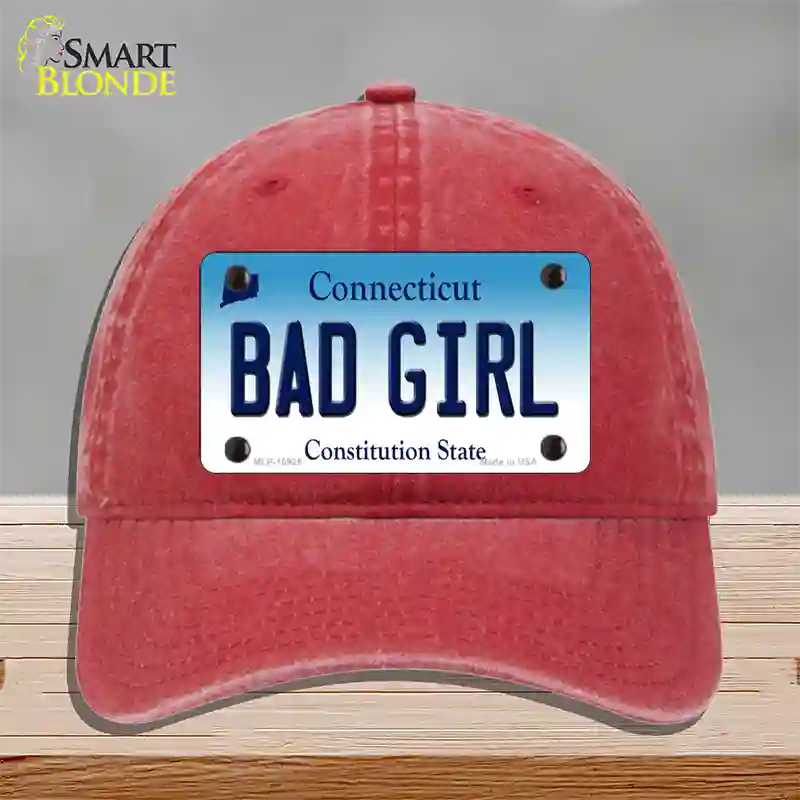 Bad Girl Connecticut Novelty License Plate Hat Unconstructed Cotton / Red