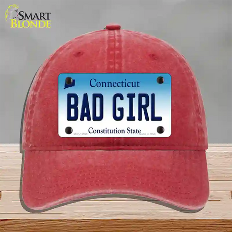 Bad Girl Connecticut Novelty License Plate Hat Unconstructed Cotton / Red