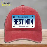 Best Mom Connecticut Novelty License Plate Hat Unconstructed Cotton / Red