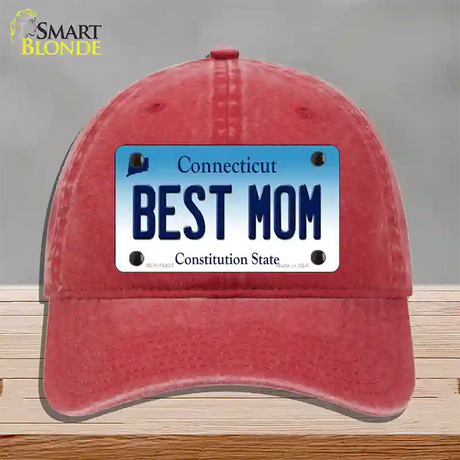 Best Mom Connecticut Novelty License Plate Hat Unconstructed Cotton / Red