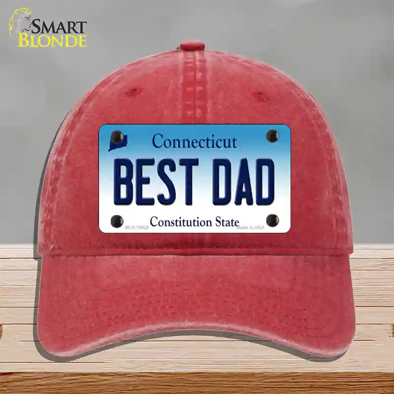 Best Dad Connecticut Novelty License Plate Hat Unconstructed Cotton / Red