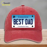 Best Dad Connecticut Novelty License Plate Hat Unconstructed Cotton / Red