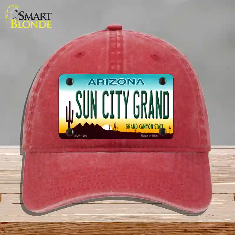 Sun City Grand Arizona Novelty License Plate Hat Unconstructed Cotton / Red