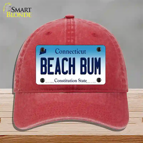 Beach Bum Connecticut Novelty License Plate Hat Unconstructed Cotton / Red