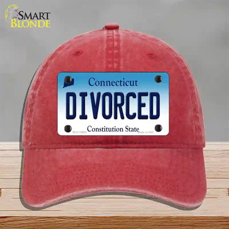 Divorced Connecticut Novelty License Plate Hat Unconstructed Cotton / Red