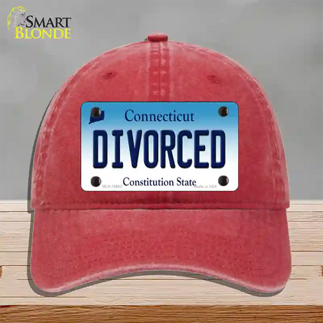 Divorced Connecticut Novelty License Plate Hat Unconstructed Cotton / Red