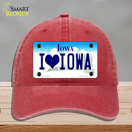 I Love Iowa Novelty License Plate Hat Unconstructed Cotton / Red