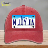 N Joy IA Iowa Novelty License Plate Hat Unconstructed Cotton / Red