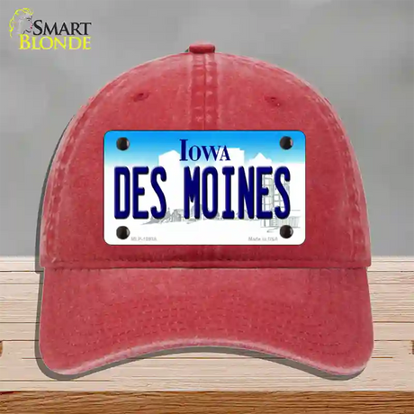 Des Moines Iowa Novelty License Plate Hat Unconstructed Cotton / Red