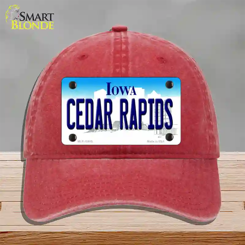 Cedar Rapids Iowa Novelty License Plate Hat Unconstructed Cotton / Red