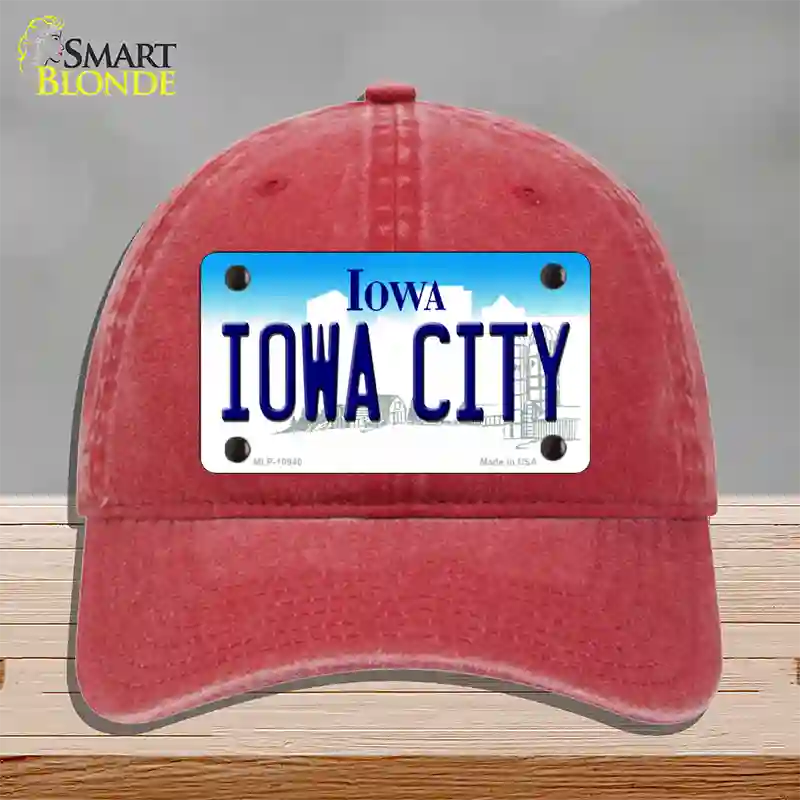 Iowa City Iowa Novelty License Plate Hat Unconstructed Cotton / Red