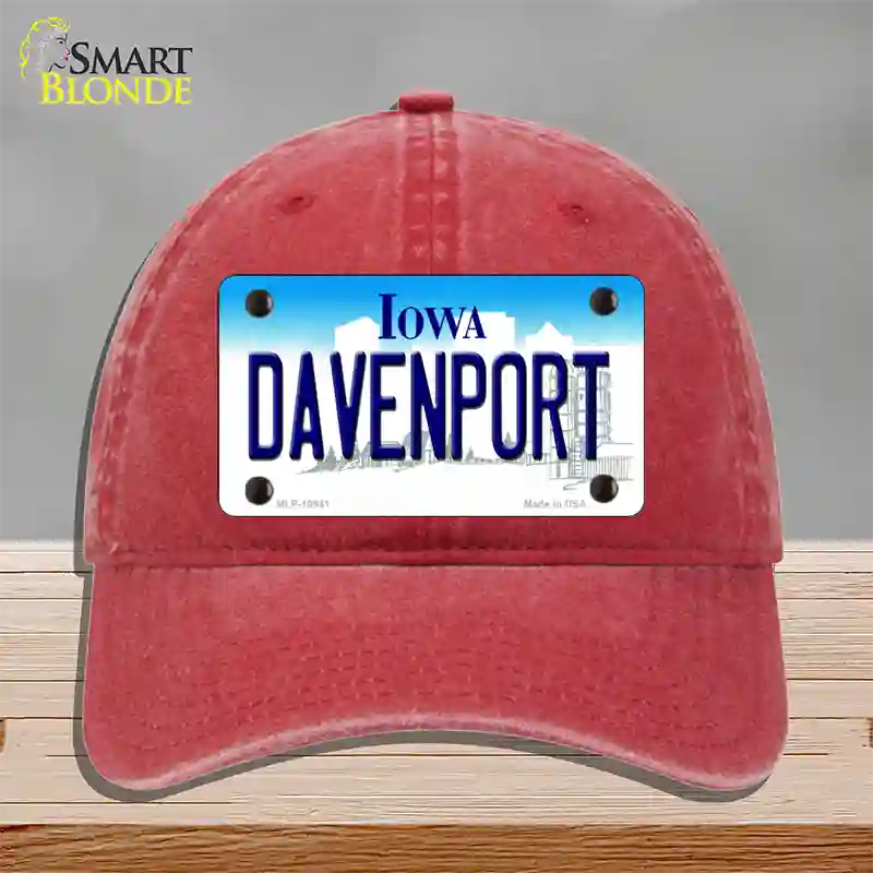 Davenport Iowa Novelty License Plate Hat Unconstructed Cotton / Red