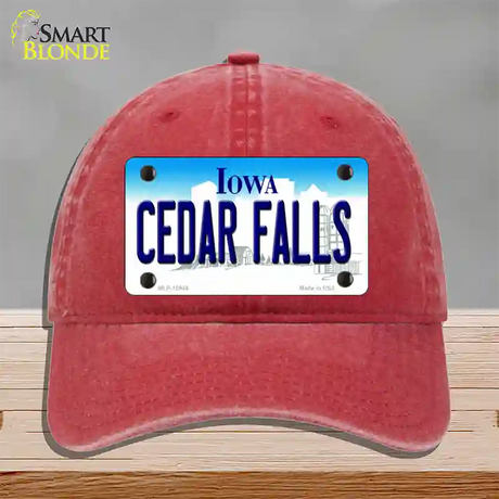 Cedar Falls Iowa Novelty License Plate Hat Unconstructed Cotton / Red