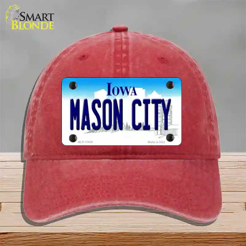 Mason City Iowa Novelty License Plate Hat Unconstructed Cotton / Red