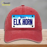 Elk Horn Iowa Novelty License Plate Hat Unconstructed Cotton / Red