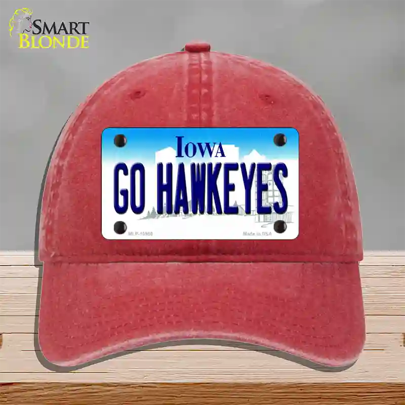 Go Hawkeyes Iowa Novelty License Plate Hat Unconstructed Cotton / Red