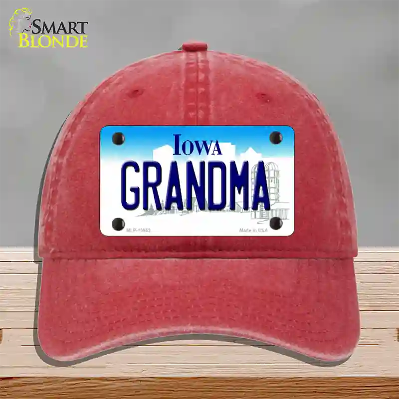 Grandma Iowa Novelty License Plate Hat Unconstructed Cotton / Red