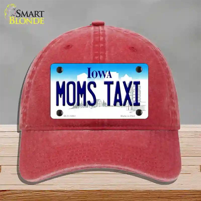 Moms Taxi Iowa Novelty License Plate Hat Unconstructed Cotton / Red