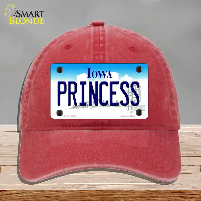 Princess Iowa Novelty License Plate Hat Unconstructed Cotton / Red