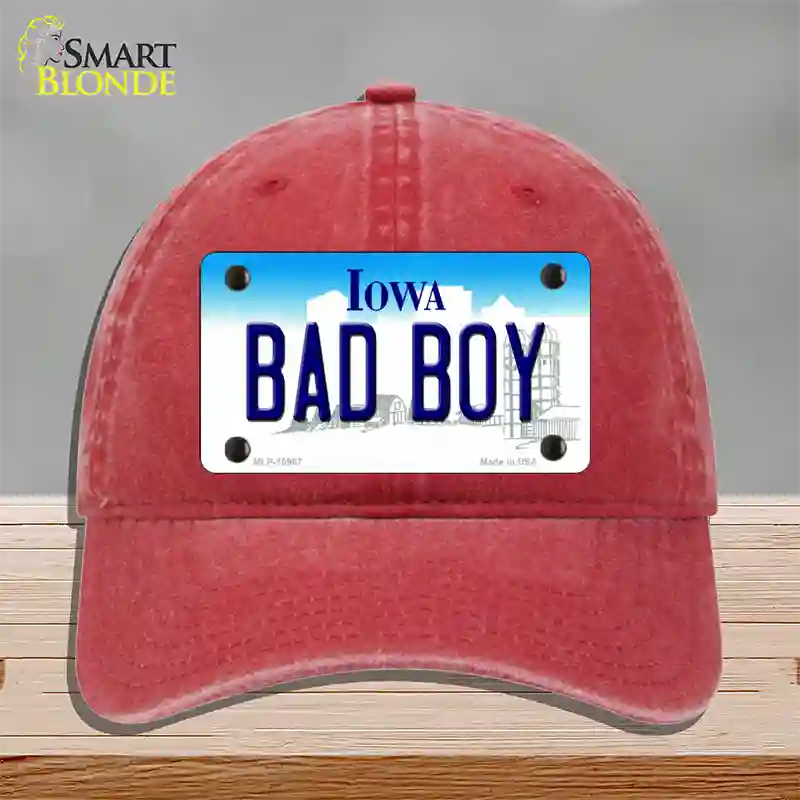 Bad Boy Iowa Novelty License Plate Hat Unconstructed Cotton / Red